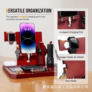 Soporte de Madera para Teléfono, Organizador de Escritorio Multifuncional con Porta Relojes y Llaves para Uso en Oficina - Product Image 1