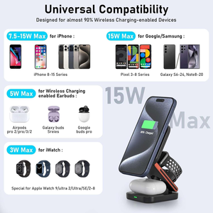 Estación de carga inalámbrica <span class=keywords><strong>3</strong></span> en 1, cargador inalámbrico magnético plegable portátil de 15W, soporte para teléfono móvil, cargador inalámbrico plegable - Product Image 6