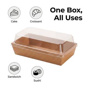 Boîte d'emballage alimentaire jetable en papier kraft avec couvercle transparent en PET, carrée, pour gâteaux, sandwichs, croissants, pâtisseries, boulangerie, <span class=keywords><strong>à</strong></span> <span class=keywords><strong>emporter</strong></span> - Product Image 4