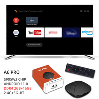 Décodeur vidéo multimédia 4k 2.4G 5G Wifi double Boîtier décodeur A6 Pro 2 Go 16 Go Amlogic S905W2 Android TV Tvbox