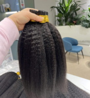 Extensiones de Cabello Humano Virgen Brasileño 100% Doble Trama Grado 10A-12A Liso Kinky con Micro Link I-Tip