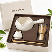 Bol à matcha en céramique blanche avec poignée et bec verseur, logo personnalisé pour la préparation quotidienne du matcha à la maison ou au café, cérémonie du thé