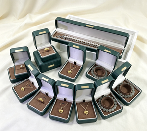 dark <b>green</b> fine PU leather shell metal nameplate decoration two tone velvet lining multiple box styles neat edge <b>wrapping</b> craft - Product Image 4