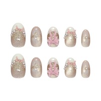 Ongles à presser T437 faits main, motif œil de chat et pois, avec nœud, style INS, réutilisables, en ABS de qualité supérieure, en gros, en stock