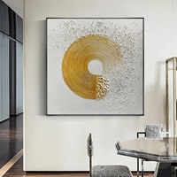 Grande peinture murale encadrée en cercle doré, art abstrait, peinture à l'huile texturée 3D, peinture sur toile moderne décorative pour salon