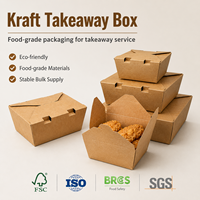 Custom Logo Supply Foldable Kraft Paperboard Disposable Paper Lunch Box for Restaurant Takeaway