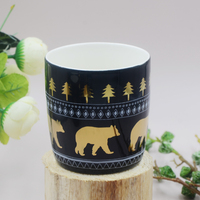 Nouvelle collection hiver : Mignonne tasse de Noël Ours polaire avec motif électroplaqué, finition émail noir et anse dorée, 500 ml