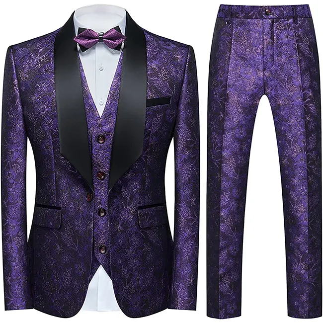 Suits for Men 3 Piece Regular Fit Suit Floral Pattern Blazer Jacket Waistcoat Pants Men Suit Set for Wedding