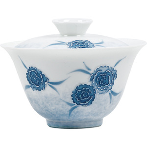 Guanlan Hand Painted Gaiwan Ceramic <b>Tea</b> Bowl Blue Floral Pattern White Porcelain Heat Resisting <b>Tea</b> <b>Set</b> For Women - Product Image 5