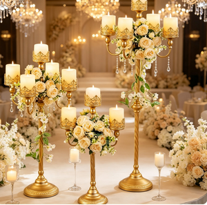 Juego <span class=keywords><strong>de</strong></span> Candelabros Dorados <span class=keywords><strong>de</strong></span> 5 Brazos, Centro <span class=keywords><strong>de</strong></span> Mesa para Bodas con Velas LED, Candelabro <span class=keywords><strong>de</strong></span> Metal con Flores para Decoración <span class=keywords><strong>de</strong></span> Mesa <span class=keywords><strong>de</strong></span> Ceremonia - Product Image 3