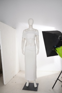 Vestido largo elegante blanco para mujer, con hombros descubiertos, encaje, patchwork, huecos, sexy, ajustado, para fiesta de noche - Product Image 6