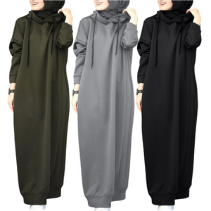 Loriya2024 <span class=keywords><strong>XXL</strong></span> Vintage Pure Color Abaya Kleid Kapuzen pullover für Frühling Atmungsaktives Polyester material Hergestellt für Dubai <span class=keywords><strong>Middle</strong></span> - Product Image 5