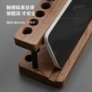 Portalápices de madera con soporte para teléfono, organizador de escritorio multifuncional, forma cuadrada, material de árbol, estante de almacenamiento de papelería para oficina - Product Image 3