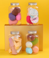 Ensemble de 12 éponges de maquillage super douces en forme d'éventail, houppettes à poudre anti-adhérentes, éponges de maquillage professionnelles avec flacon pour le maquillage