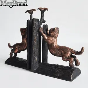 Cast Iron cat & bird creative bookends, good quality metal unique bookend