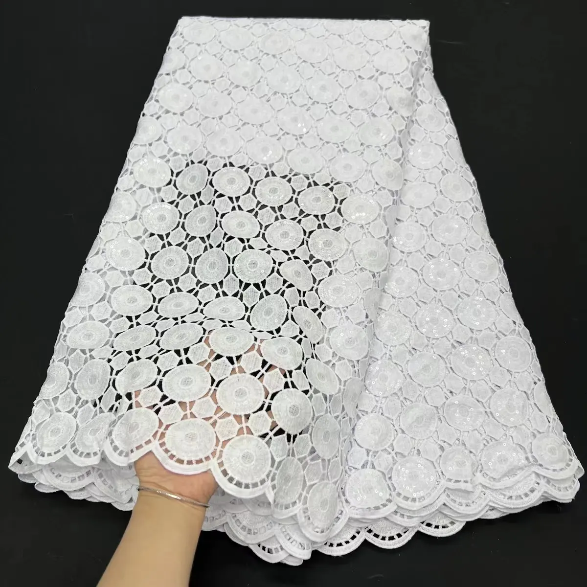 LS703 Manufacturer Supply Varies Of Hollow Patterns Pure White Water Soluble Lace African guipure lace fabric