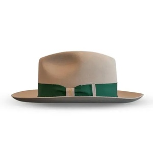 Chapeau Fedora en feutre de laine kaki à large bord avec nœud en ruban vert, unisexe, décontracté, printemps-été, adulte, formel, broderie à la main, voyage - Product Image 3
