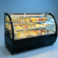 Vitrine Réfrigérée à Gâteaux en Verre Courbé avec Éclairage LED Supérieur, Logo Personnalisé, Ventilateur Dissimulé et Refroidissement par Air pour Cafés et Boutiques de Desserts