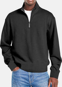 Alta Qualidade 100% Algodão Pullover Quarter Zip Atacado Malha Moda Square Collar Plain Customized Logo Sweatshirts para Homens - Product Image 2