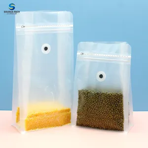 Sourcepack-Verpackungs hersteller Transparenter, klar bedruckter Kaffee beutel mit flachem Boden und kunden spezifischer Verpackung mit Ventil und Reiß verschluss