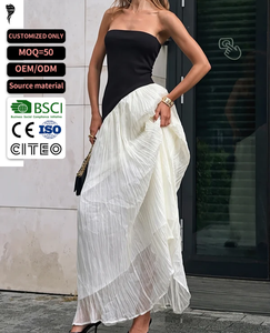 Robe longue asymétrique sans bretelles OEM pour femme, élégante, en mousseline, ajustée, plissée, couleur unie, pour soirée d'été, sans manches - Product Image 1