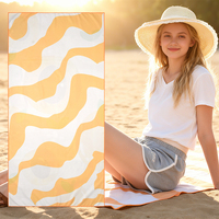 Serviettes de plage pour adultes en microfibre, personnalisées, de luxe, écologiques, imprimées, élégantes, à rayures orange, séchage rapide, douces, sans sable, pour l'été