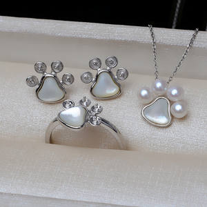 Juego de Joyería Fina de Plata S925, Colgante, Pendientes, Anillo, Brazalete, Huella de Gato, Soporte para Perlas de 3.5-4 Pulgadas, Accesorios para DIY, 3208 - Product Image 2