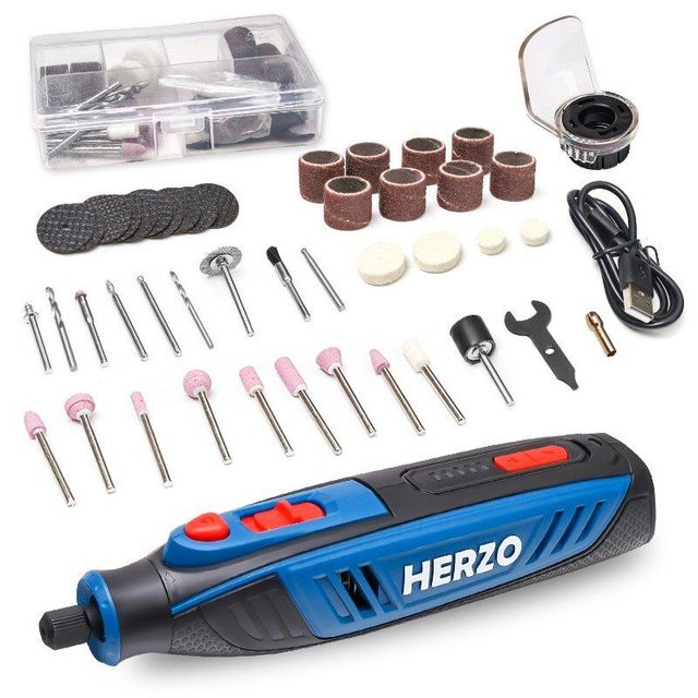 HERZO 4V Cordless Mini Rotary Tool Set Multifunction Engraving Pen for Grinding and Engraving