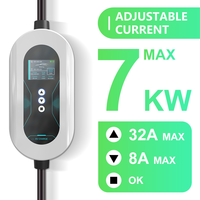 Chargeur de voiture électrique portable 7KW 32A Type 2, courant réglable, niveau 2 EVSE avec écran LCD, prise CEE pour la recharge des véhicules électriques