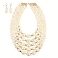 Ensemble de bijoux tendance bohème : collier ras-du-cou multi-rangs de perles et boucles d'oreilles assorties
