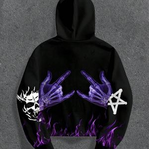 Fabricant de streetwear, sweats à capuche surdimensionnés de haute qualité personnalisés, imprimé numérique intégral de crâne, épaules tombantes, coupe ample, sweat à capuche pour homme - Product Image 3