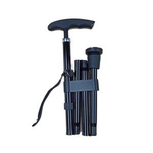 Bastón plegable compacto ajustable de aleación de aluminio negro, telescópico de 4 secciones para personas mayores, uso en exteriores - Product Image 4