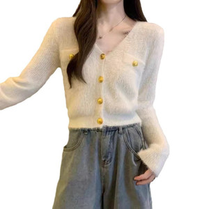 Fashion Women Crop Top Sweaters Autumn Winter Long Sleeve Slim <strong>Knitted</strong> Button <strong>Open</strong> Front Cardigan Ladies Knit Coats - Product Image 5