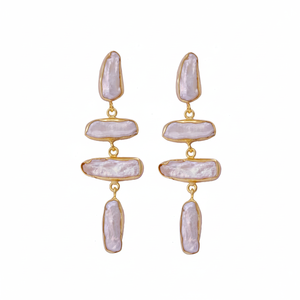 Pendientes de tuerca de piedra natal de cuatro piedras de perlas de agua dulce con forma de rectángulo desigual - Product Image 1