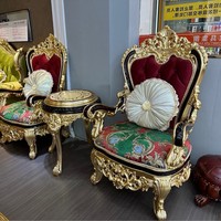 Fauteuil de salon en chêne massif sculpté à la main, style français doré, chaise trône européenne rembourrée décorative