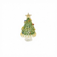 Mini sapin de Noël artisanal en verre de Murano, 6,5 cm, vert brossé, solide, idéal pour la décoration de Noël, d'Halloween et comme cadeau pour la maison