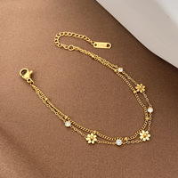 Bracelets de cheville plaqué or PVD 18 carats sans ternissement bijoux en acier inoxydable fleur pendentifs chaînes de pied de cheville pour femmes