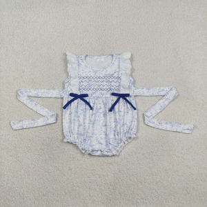 Romper de Burbuja para Bebés Niñas con Mangas Cortas, Bordado de Banderas, Lazos y Estrellas para el 4 de Julio - Product Image 4