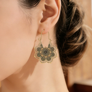 Boucles d'oreilles pendantes géométriques en alliage, plaqué bronze antique, style bohème, bijoux de fête pour femmes - Product Image 2