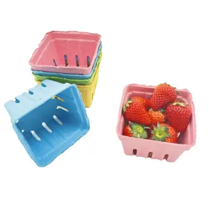 Kotak kemasan buah sayuran ukuran warna kustom Pins keranjang berry bubur kertas murah pemasok keranjang berry serat