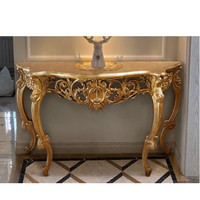 Table console en résine avec feuilles d'or de qualité supérieure, pieds incurvés classiques en PU avec feuilles appliquées à la main, pour hôtel et villa de luxe