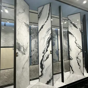 Modern Panda White Marble Look Porcelain Tiles 60x120cm 150x75cm Slab For Living Room Wall Decor Luxury Stone For Malls