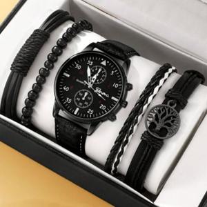 <span class=keywords><strong>Montre</strong></span> à Quartz de Luxe pour Hommes, Ensemble Bracelet en Cuir, Grand Cadran Numérique, Accessoires de Mode Masculins - Product Image 1