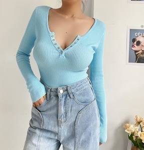 Combinaison moulante à manches longues en tricot pour <span class=keywords><strong>femme</strong></span>, combinaison sexy pour <span class=keywords><strong>femme</strong></span>, design de combinaison moulante, couleur unie, chemise de base élastique amincissante - Product Image 4