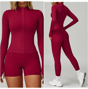 Wholesale Yoga Jacket <strong>Tight</strong> Stand-Up Zipper Long Sleeves <strong>Women</strong> Quick-Drying Yoga Clothes Soft Outdoor Fitness Sports Tops SQ6116 - Product Image 5
