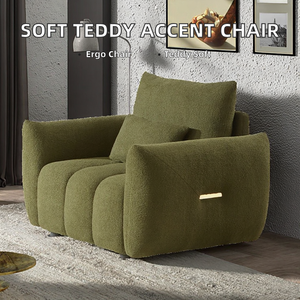 Canapé simple en tissu Teddy doux, fauteuil ergonomique moderne et confortable, chaise d'appoint pour chambre à coucher, salon, écologique, vert, décoratif - Product Image 2