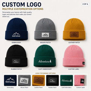 Custom Logo Knitted Beanie <b>Hat</b> 26 Colors Soft Acrylic Winter Warm Skull Cap Wholesale Promotional Blank Cuffed Beanie Navy - Product Image 2