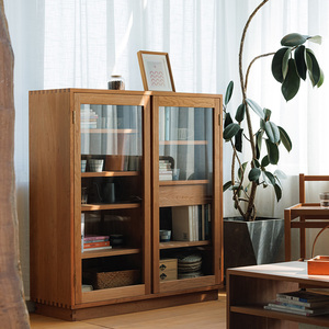 Japanese Style <b>Solid</b> <b>Wood</b> Home Furniture Storage Cabinet with Display Shelves for <b>Bookcase</b> and Wine Log Decoration - Product Image 1