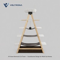 Tour à chat en bois en forme de A, multi-niveaux, avec hamac, perchoir, mobilier d'escalade d'intérieur et lit moelleux, vente en gros