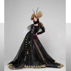 Conjunto de Disfraz de Danza Escénica Moderno con Plumas de Ángel Oscuro para Adultos, 100% Poliéster, Talla Única, Leotardo Gogo Personalizado, Brillante, en Existencia - Product Image 4